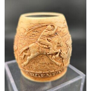 Vintage Argentine Hand-Carved Decorative Vessel Western Metal Interior HS121